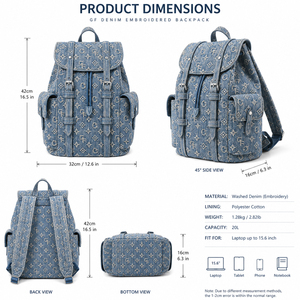 Women Denim Travel Backpack Floral Pattern Casual Laptop Backpack Large Capacity Multi Pocket Daily School Outdoor <b>Bag</b> OEM ODM - Product Image 6