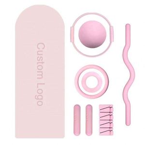 Ensemble de tapis de yoga, ballon de Pilates, bandes de résistance, logo personnalisé, rose, antidérapant, kit d'accessoires pliable - Product Image 1