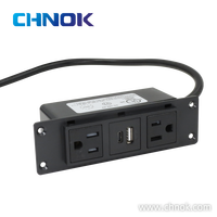 Bloc multiprise encastrable pour meuble, avec 2 prises USB Type-C, montage en surface, en ABS noir, certifié CE