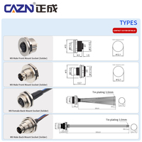 Conector M9 macho hembra de montaje frontal 3,4,5,6,8 pines PCB soldadura Metal impermeable IP67 conector