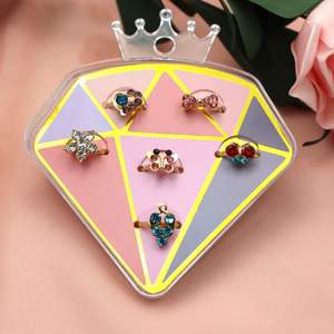 6 pièces/ensemble enfants <span class=keywords><strong>licorne</strong></span> strass fruits anneaux pour filles réglable enfants bague boîte bijoux cadeau - Product Image 6