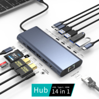 Station d'accueil USB C double moniteur, adaptateur USB HUB USBC 14-en-1, triple moniteur pour ordinateur portable avec accessoires pour ordinateur portable 4K H DMI