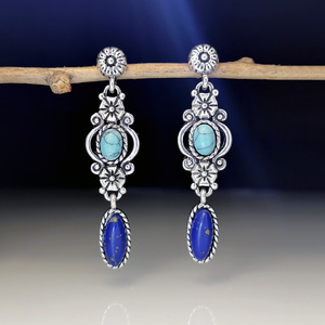 Orecchini Vintage Intagliati con Motivi Floreali Rosso Blu Verde, Gioielli Etnici da Sposa per Donne - Product Image 4