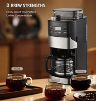 Cafetera comercial americana semiautomática eléctrica de vidrio, 12 tazas, programable 24 horas, todo en uno, con molinillo, negra, de bajo consumo energético
