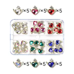 6 Grids Diamond Rhinestones Planet Cherry Flowers Bear Metal Alloy Heart 3d Luxury Zircon Nail Charms