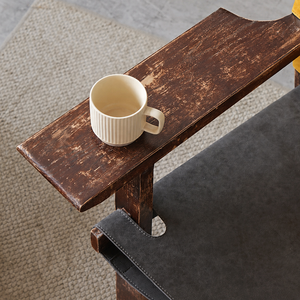 <span class=keywords><strong>Fauteuil</strong></span> en bois massif de style mid-century modern, <span class=keywords><strong>fauteuil</strong></span> lounge en cuir Wabi Sabi avec accoudoirs pour salon - Product Image 5