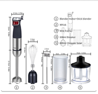 Mixeur Plongeant Électrique 1200W 5-en-1, 18000 tr/min, Bouton Poussoir, 4 Lames, Boîtier ABS+Acier Inoxydable, Moteur en Cuivre