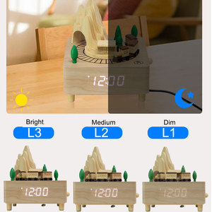 Emaf Tùy Chỉnh Thương Hiệu Quà Tặng Cạnh Giường Gỗ Kỹ Thuật Số Điện Tử Laser Khắc Xoay Train Bàn Âm Nhạc Hộp Bảng Đồng Hồ Báo Thức - Product Image 4