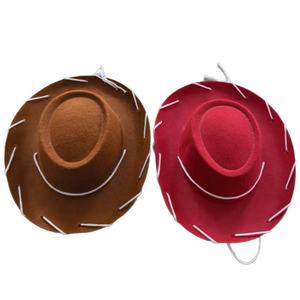 Sombrero Vaquero Clásico Occidental de Fieltro Rojo/Marrón con Costuras Blancas, Ajustable, Unisex, para Fiestas de Disfraces - Product Image 1
