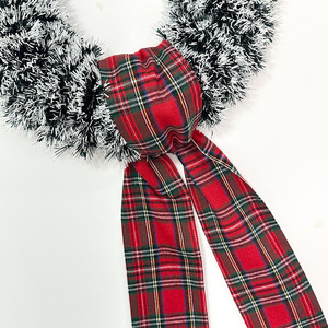 Karangan Bunga Natal Pafu Motif Kotak-kotak Merah Hijau, Pita Panjang, Hiasan Pintu, Dekorasi Rumah Liburan, Dekorasi Karangan Bunga Natal - Product Image 3