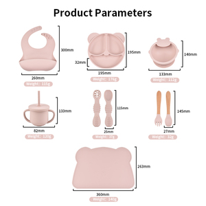 Ensemble repas bébé <span class=keywords><strong>en</strong></span> <span class=keywords><strong>silicone</strong></span> écologique personnalisé <span class=keywords><strong>en</strong></span> gros, comprenant bol, gobelet à collation, fourchette, cuillère et assiette - Product Image 4