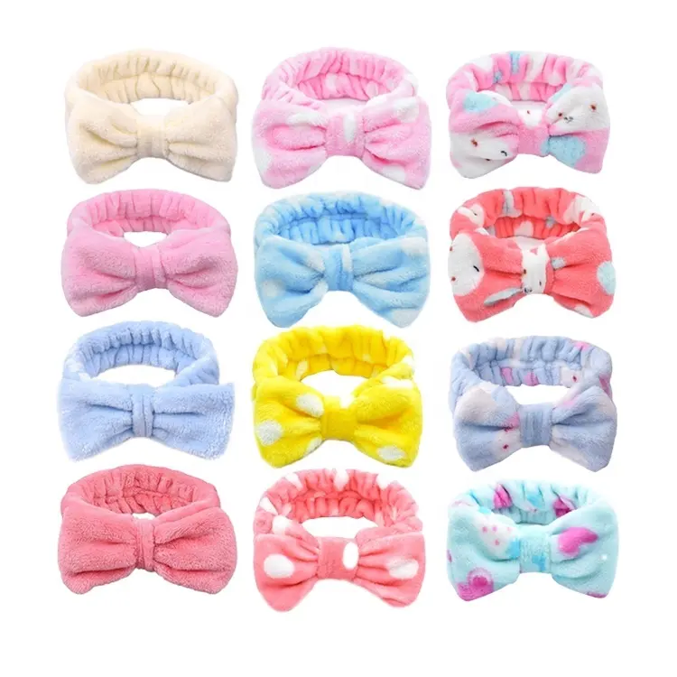 Aksesoris rambut ikat kepala, aksesoris rambut lembut Coral Fleece Turban Bowknot headwpas Custom Makeup Bow Bath Headband untuk wanita Kosmetik & Spa wajah