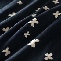 Tissu en soie de mûrier 100% pure, georgette-velours, jacquard papillon-fleur, bleu marine foncé, largeur 140 cm, velours de soie de luxe