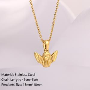 Collier vintage en acier inoxydable avec pièce de monnaie ronde, ange vierge, croix, couleur or 18 carats, bijoux à chaîne, vente en gros de cadeaux pour femmes - Product Image 2