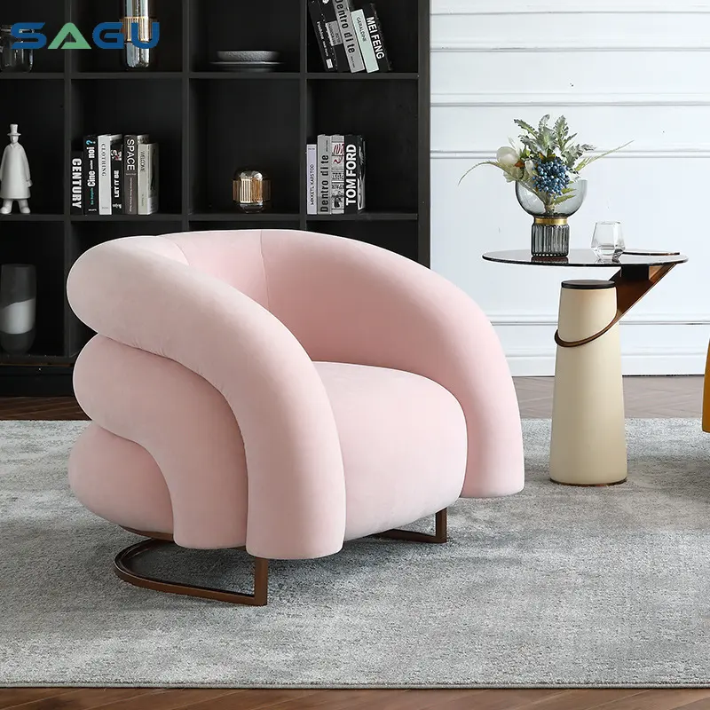 luxury single sofa living room upholstery pink fabric craft leisure lounge chair for sales