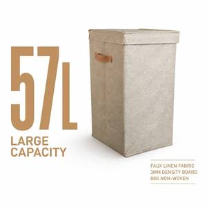<span class=keywords><strong>Panier</strong></span> à <span class=keywords><strong>linge</strong></span> en <span class=keywords><strong>tissu</strong></span> haut avec couvercle 35*30*55cm, <span class=keywords><strong>panier</strong></span> de rangement <span class=keywords><strong>pliable</strong></span> texturé en lin avec poignée latérale pour chambre et salle de bain OEM - Product Image 1
