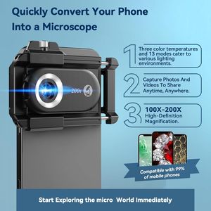 Microscopio de Bolsillo para Teléfono con Diamantes de Primera Calidad, Marca Privada, Mini Microscopio Potente de 300X con Luz LED UV para Todos los Teléfonos Inteligentes - Product Image 2