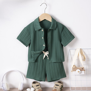 Nouvel ensemble d'été pour garçons : chemise à manches courtes en coton style <span class=keywords><strong>vintage</strong></span>, élégant, léger et tendance, couleur unie ZHEJAIGN - Product Image 1