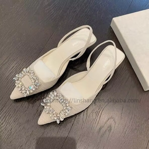 New <b>Pointed</b>-toe Rhinestone Female Sandals Summer Autumn Low Heel Pumps Outside Office Ladies Dress Shoes - Product Image 5