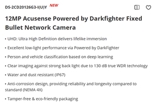 Caméra IP AcuSense DarkFighter Noir et Blanc 12MP DS-2CD20126G3-I(U)Y avec carte 40m pour entrepôt et parking - Product Image 5