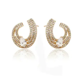 92290 Xuping Jewelry Elegant and Decorous Multi-Diamond 18K Gold Top Design High Quality Synthetic CZ Earrings