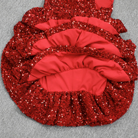 Robe de soirée rouge à sequins superposés et volants pour fillette, robe de Noël scintillante à bretelles spaghetti, vêtements de créateur pour concours de beauté