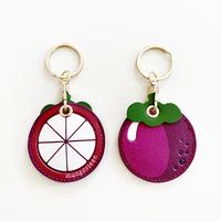 Porte-clés en cuir PU motif fruits et légumes, porte-cartes, breloque de sac, ornement suspendu imprimé