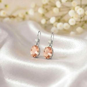 Natural Morganite CZ <b>Dangle</b> <b>Earrings</b> Oval Faceted Pink Gemstone Drop <b>Earrings</b> in 925 Sterling Silver or 18K <b>Gold</b> Filled - Product Image 4