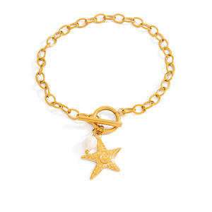 Bracelet à breloques étoile de mer en alliage de zinc plaqué or, bijoux d'été océaniques, accessoire de mode unisexe - Product Image 5