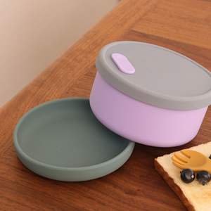 Boîte à lunch bento en silicone écologique personnalisée étanche de forme ronde pour enfants et adultes au micro-ondes - Product Image 6