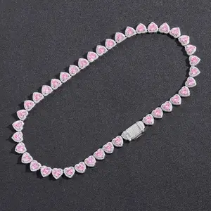10mm Pink Heart Zircon Necklace Romantic Trend Female Accessories Collocation