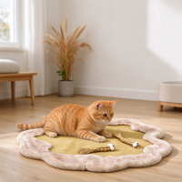 Tapis pour animaux de compagnie fait main, solide, en forme rectangulaire, avec décorations 3D en pompons, bordure en peluche douce, tressé, antidérapant, pour chats et chiens