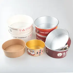 Aangepaste Afdrukken Ronde Vorm Rechthoekige Papieren Kom Aluminiumfolie Verpakking Voedselcontainer Voor Fruit Noodle Rijst Met Deksel