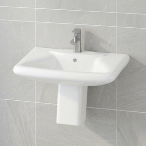 Lavabo semi-pied en céramique pour salle de bain, produit sanitaire à prix abordable, lavabo semi-encastré - Product Image 4