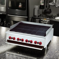 Pemanggang Batu Lava Gas Komersial untuk Meja, Pemanggang Radiant Gas Stainless Steel untuk Restoran dan Katering