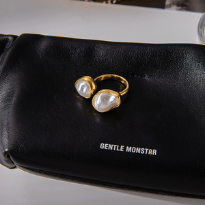 Pearl Ring 18K Gold Stainless Steel Baroque Style Asymmetrical Open Design Unisex Everyday Wear - Product Image 2