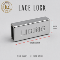 Breloque de lacet en alliage de zinc, type 'Lace Lock' et 'Deubre', avec logo personnalisé pour lacets de baskets DIY, 25mm 10mm, argent poli, vente en gros