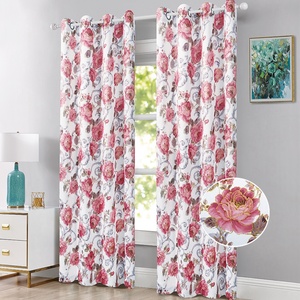 Tenda oscurante in stile americano con stampa floreale lucida, design con anelli, oscurante metallizzato per soggiorno - Product Image 6