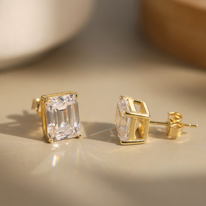 RINNTIN LZE56 Classic 1ct/2ct/3ct/4ct <strong>Emerald</strong> Cut Diamond S925 Sterling Silver 8A Cubic Zirconia <strong>Stud</strong> <strong>Earrings</strong> for Women Men - Product Image 5
