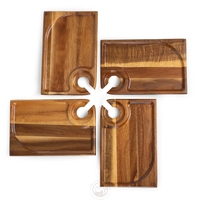 Set van 4 premium kwaliteit, Europese stijl, milieuvriendelijke acacia houten dienbladen voor wijn, 9x6 inch, geschikt voor wijnglazen en snacks.