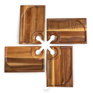 Set di 4 vassoi da portata in legno di acacia, vassoi piccoli in legno da 9 x 6 pollici per bicchieri da vino, snack <span class=keywords><strong>e</strong></span> <span class=keywords><strong>antipasti</strong></span> - Product Image 4
