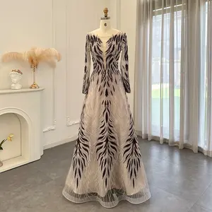 Scz064-2 Elegant Plus Size Women Evening Dresses For Wedding Party Long Sleeve Luxury Crystal Bride Mother Formal Gowns