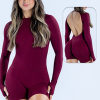 Mono corto sin costuras de manga larga con control de abdomen, transpirable, elástico en cuatro direcciones, ligero y sin espalda, para gimnasio, tallas grandes