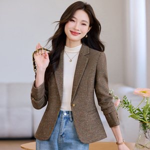 Women's Wool Blazer Maroon Solid Color Slim Fit Anti-Wrinkle Autumn Winter 2025 - Product Image 2