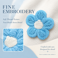 Mini patch brodé fleur bleue de 1,6 cm, appliqué cousu main pour vêtements, sacs, chapeaux, accessoires pour cheveux et kit de décoration artisanale DIY.