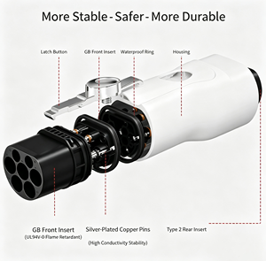 Adaptador de Carga para Vehículos Eléctricos Trifásico de 32A Tipo 2 a GBT con Protección IP55, Enchufe de Salida y Conectores a Presión - Product Image 4