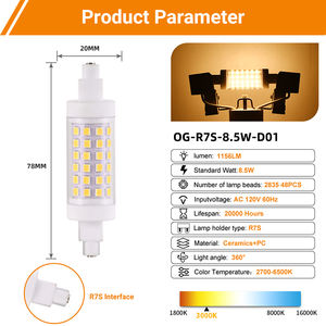 Оптовая продажа, двухсторонняя диммируемая R7s 78 мм Светодиодная лампа 8,5 Вт 1156lm заменяет галогенную лампу - Product Image 5