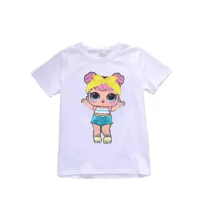 Wholesale New Style Doll Sequin Kids Girls T-shirt 100% Cotton in White