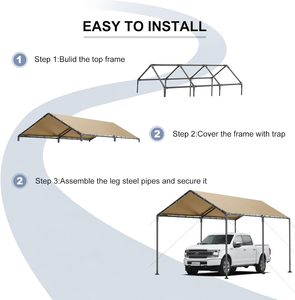 Abri de voiture robuste 10x20 pieds, tente de rangement, auvent de voiture, abri de stockage, garage portable toutes saisons <span class=keywords><strong>pour</strong></span> voiture, camion, SUV - Product Image 3