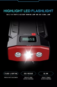 Démarreur de saut de voiture, Charge rapide, batterie externe, outil d'urgence multifonction avec lampe SOS, chargeur de batterie de voiture, 12V - Product Image 5